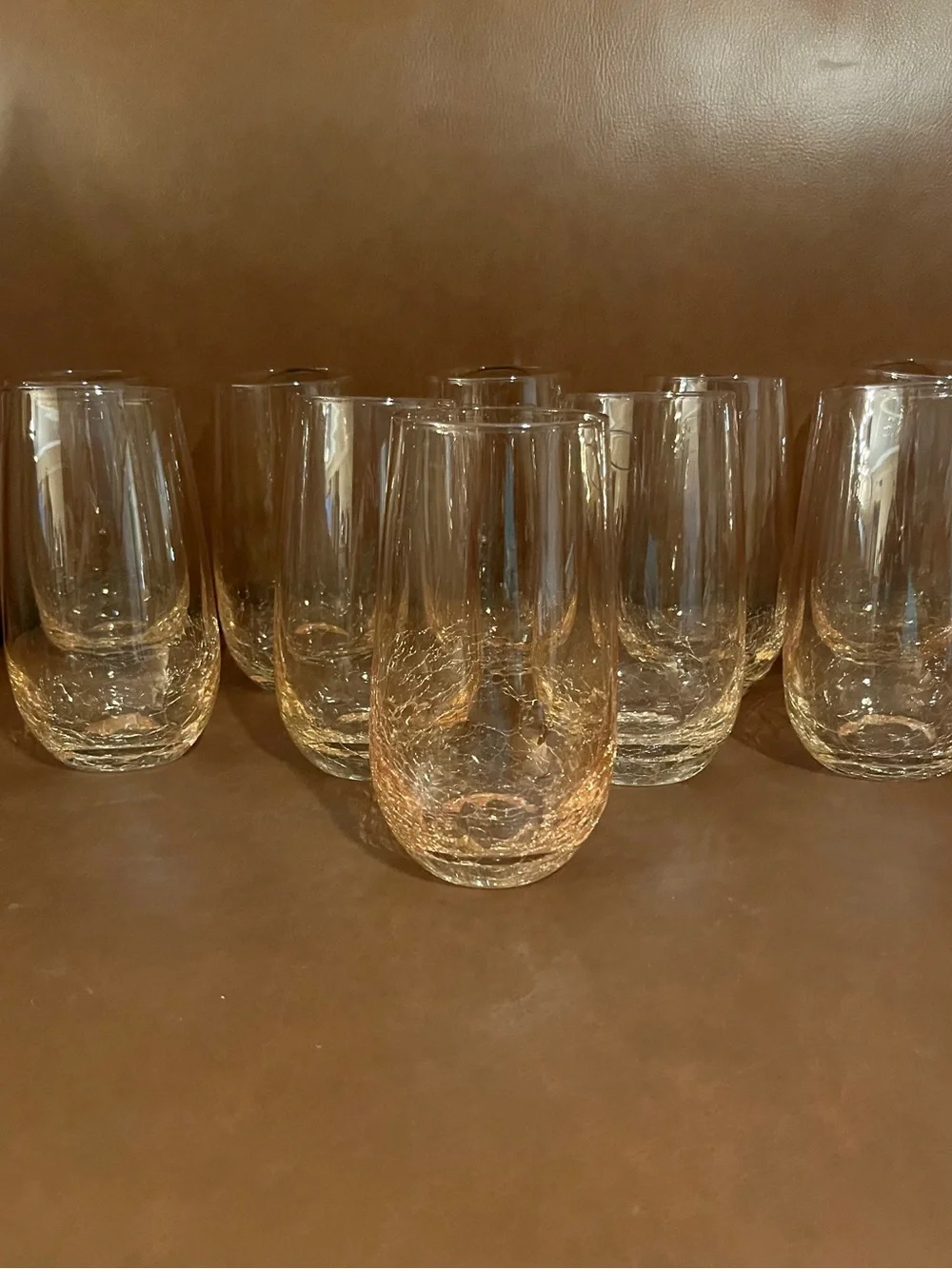 Pier 1 Amber Crackle (Golden Luster) Glass Tumblers - Set of 10